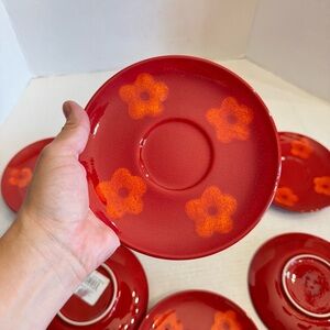 Waechtersbach Freestyle Paradise Saucer Plate Red Orange Flower Germany Set of 5